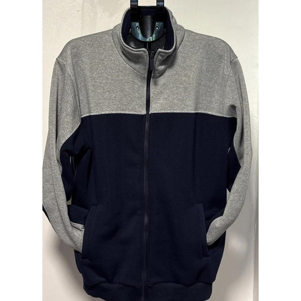 Victory Outfitters men L fleece jacket Blue & Gray full zip high neck soft shell